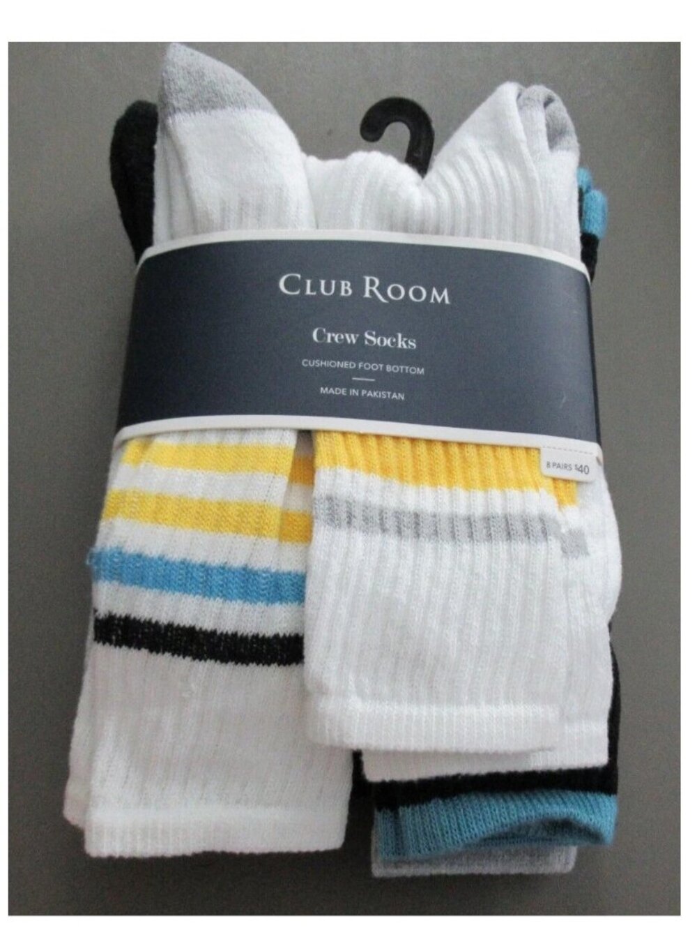 Club Room Men's 8-Pair Crew Socks, Yellow Variety Pack, 10-13 / Shoe Size 7-12